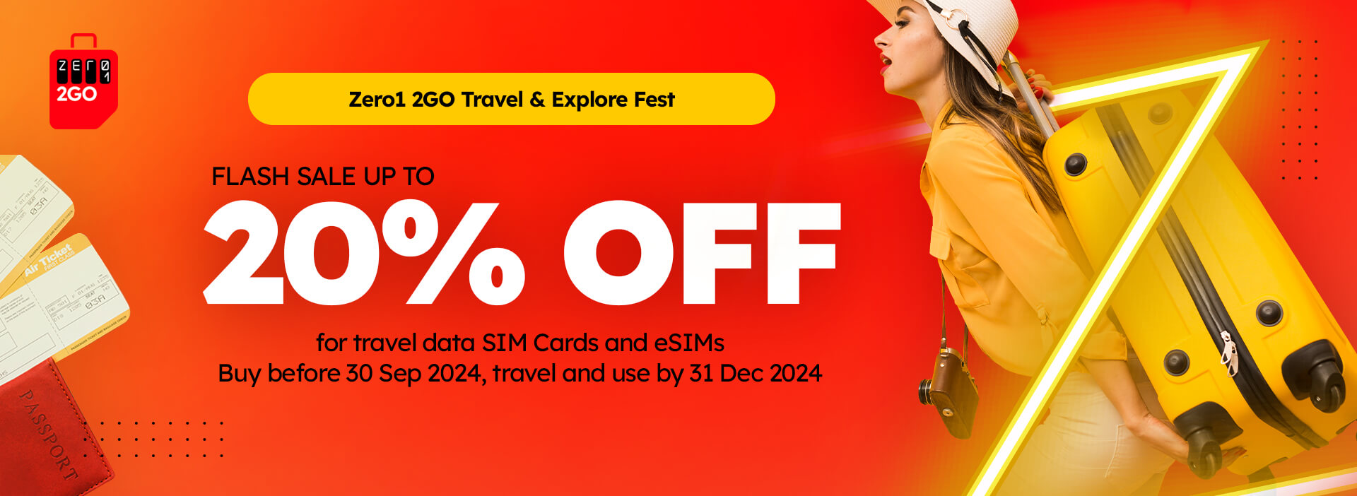 Up to 20% off Travel Data SIM Cards and eSIMs -Zero1 2GO Travel & Explore Fest